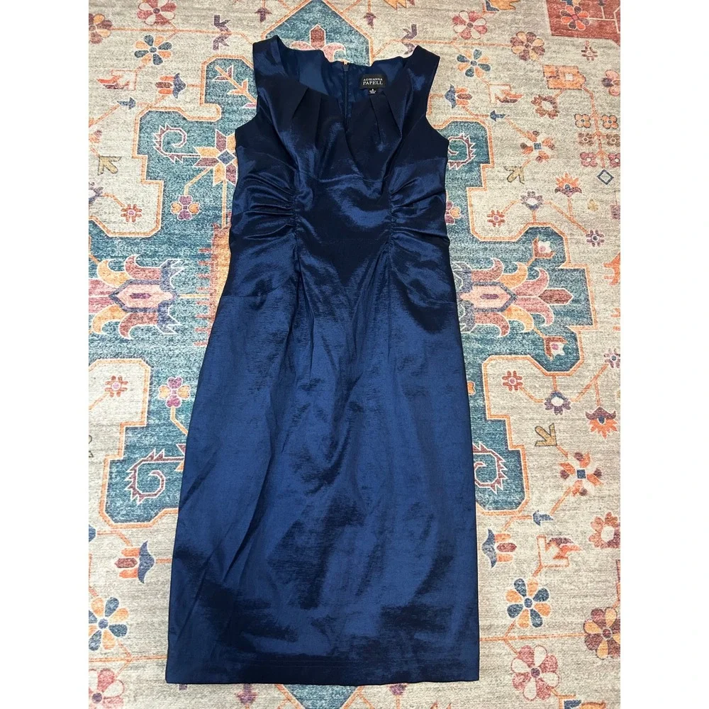 Adrianna Papell navy blue satin sz 8 glam event‎ wedding guest dress MOB party